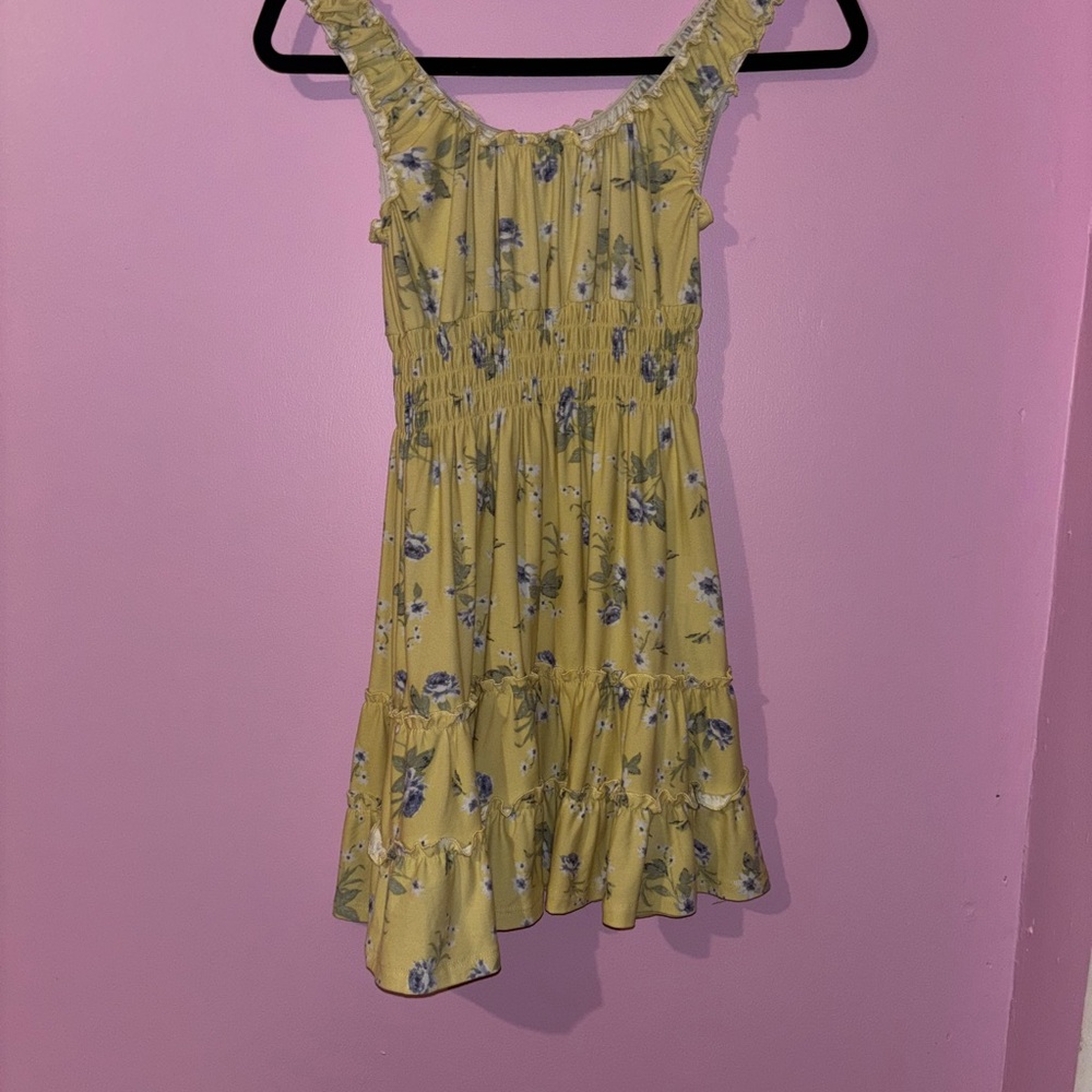 Yellow Floral Ruffle Dress